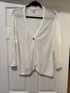 📌JJill XLP Lightweight Linen White Cardigan Sweater